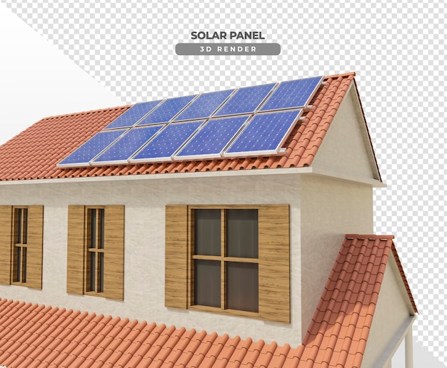 PSD gratuit panneaux d'énergie solaire sur le toit de la maison en rendu réaliste 3d