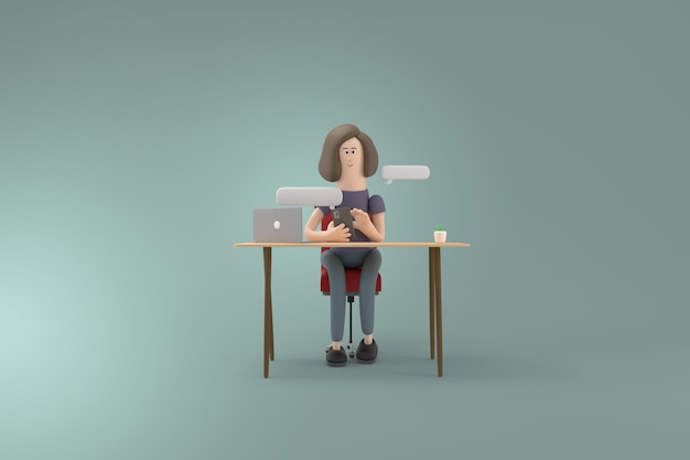 PSD gratuit personnage 3d jeune femme au concept d'entreprise