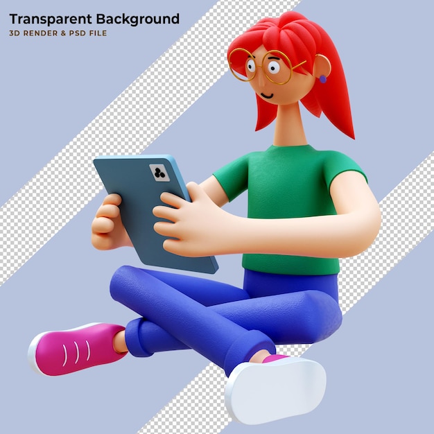 PSD gratuit personnage féminin 3d tenant une tablette