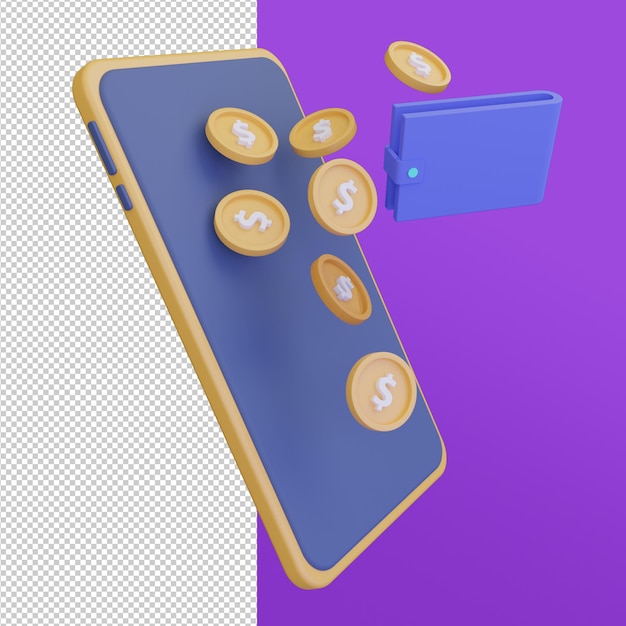 Pièce sur Smartphone Boutique en ligne Illustration 3D