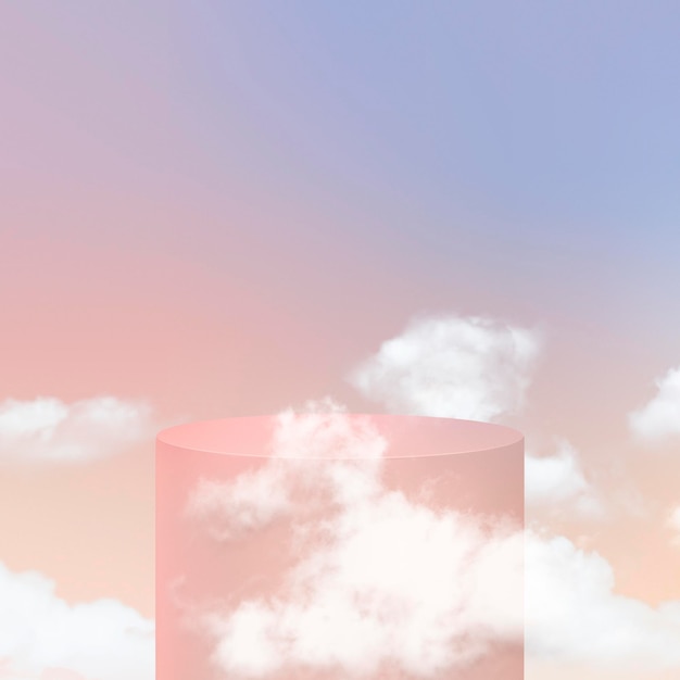 PSD gratuit podium d'affichage du produit 3d psd avec des nuages sur fond pastel