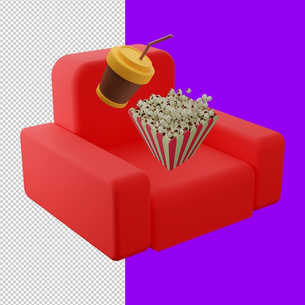 PSD gratuit pop corn sur chaise cinéma rendu 3d illustration