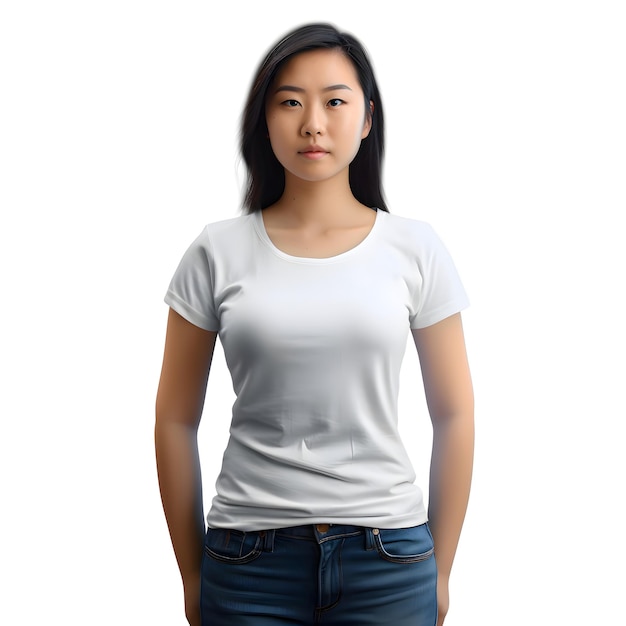 PSD gratuit portrait d'une jeune femme asiatique portant une chemise blanche isolée sur fond blanc