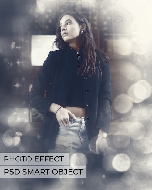 PSD gratuit portrait de personne avec effet bokeh