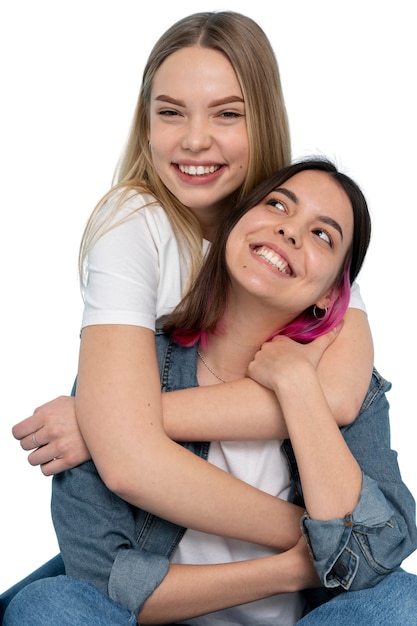 PSD gratuit portrait en studio de deux jeunes amies adolescentes