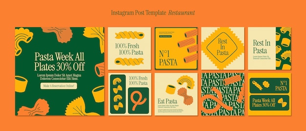 PSD gratuit postes instagram de restaurant italien au design plat