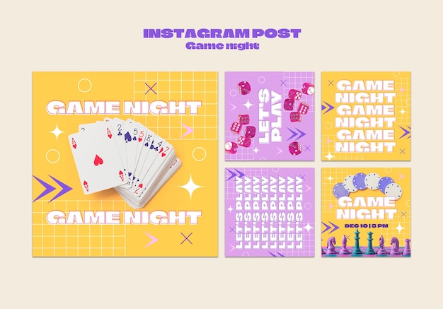 PSD gratuit des posts sur instagram pour le divertissement de la soirée de jeu