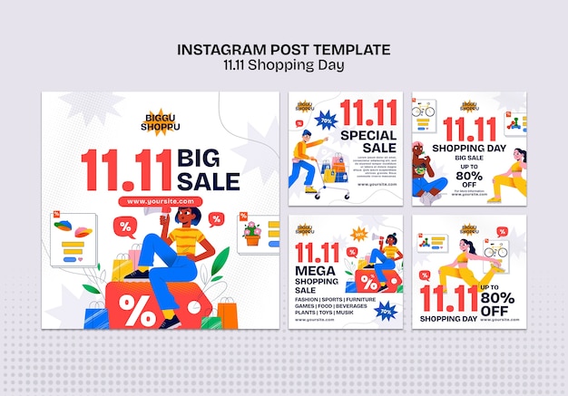 PSD gratuit publications instagram de célébration de la journée de shopping