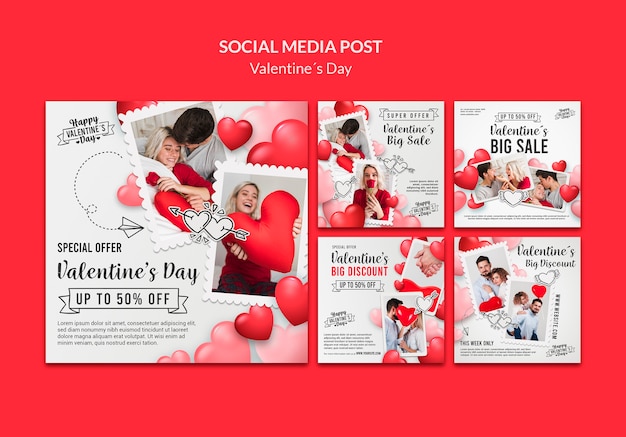 PSD gratuit publications minimalistes sur les réseaux sociaux de la saint-valentin