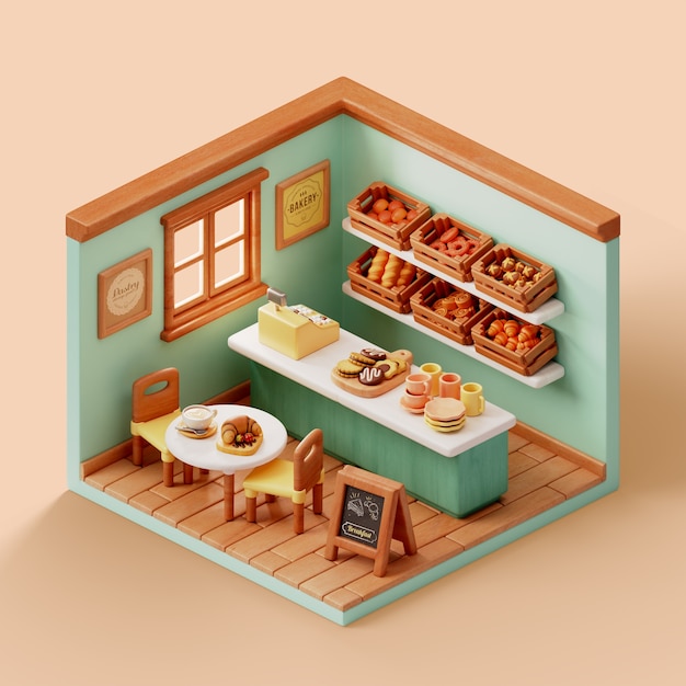 PSD gratuit rendering 3d d'une boulangerie