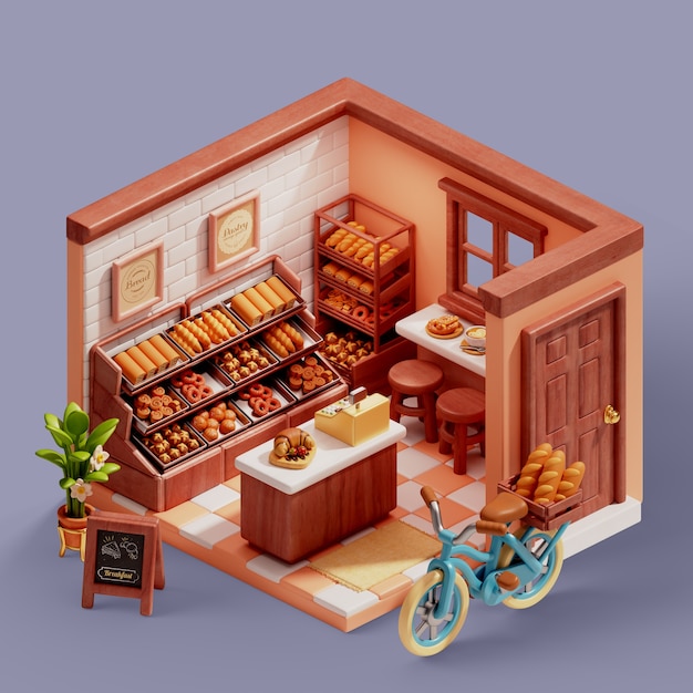 PSD gratuit rendering 3d d'une boulangerie