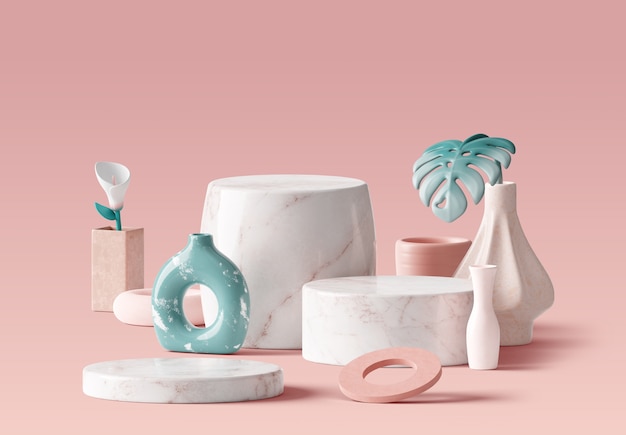 PSD gratuit rendering 3d du podium de vente de vases