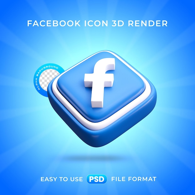 PSD gratuit rendering 3d de l'icône des médias sociaux du logo facebook