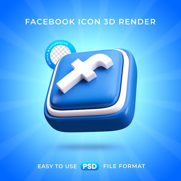 PSD gratuit rendering 3d de l'icône des médias sociaux du logo facebook