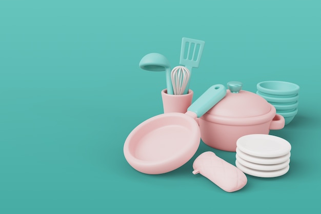 Rendering 3D d'outils de cuisine nature morte