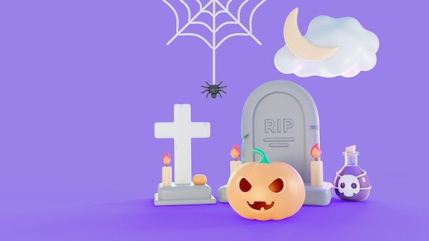 PSD gratuit rendu 3d fond d'halloween avec des éléments effrayants