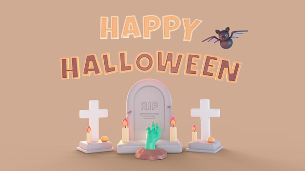 PSD gratuit rendu 3d fond d'halloween avec des éléments effrayants