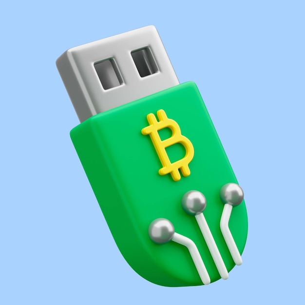 PSD gratuit rendu 3d de l'icône bitcoin usb