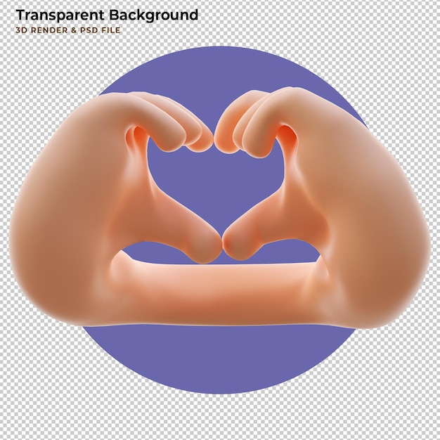 Rendu 3D, les mains des dessins animés font un geste cardiaque avec les doigts serrés ou montrent de l'amour.