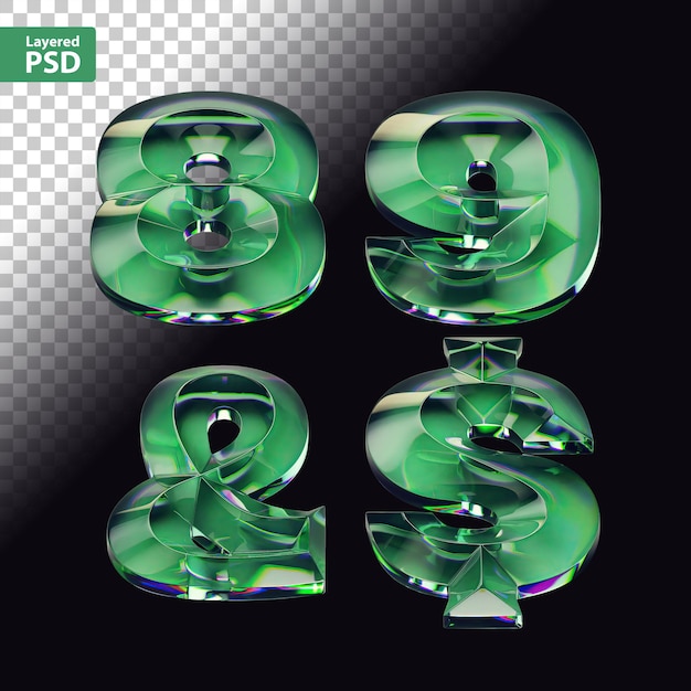 PSD gratuit rendu 3d de la police sertie de lettres en verre vert brillant