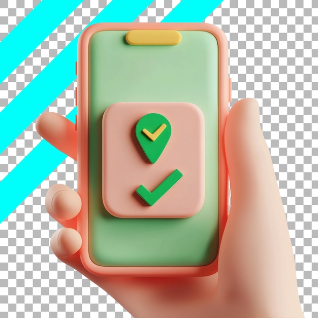 PSD gratuit smartphone à la main avec l'icône de l'application de localisation et de contrôle
