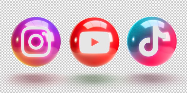Sphères lumineuses 3D avec logos de médias sociaux
