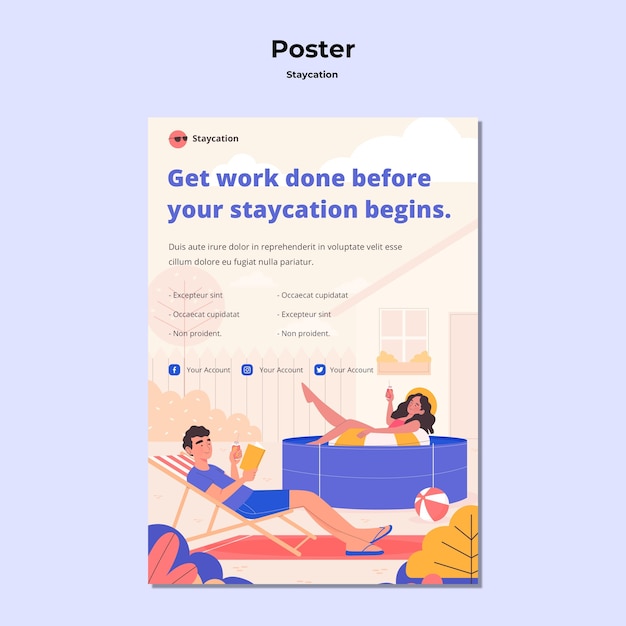 PSD gratuit style d'affiche concept staycation