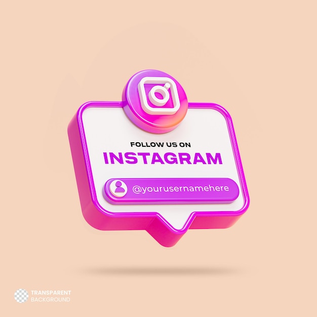 PSD gratuit suivez-nous sur la bannière de rendu 3d des médias sociaux instagram