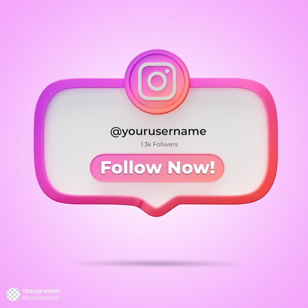 PSD gratuit suivez-nous sur les réseaux sociaux instagram banner de rendu 3d