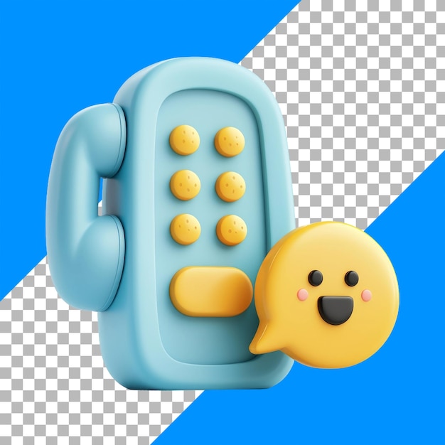 PSD gratuit un téléphone en 3d de style dessin animé et un emoji sur un fond transparent