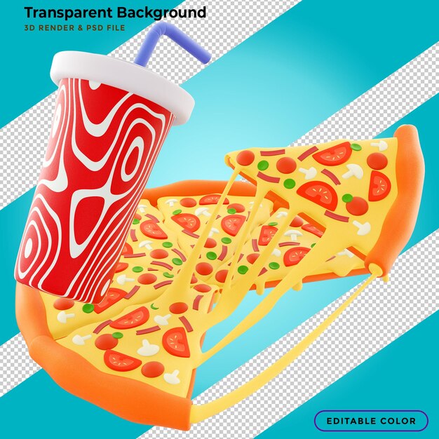 Tranche de pizza au fromage filandreux et sauce aux éclaboussures en illustration 3d