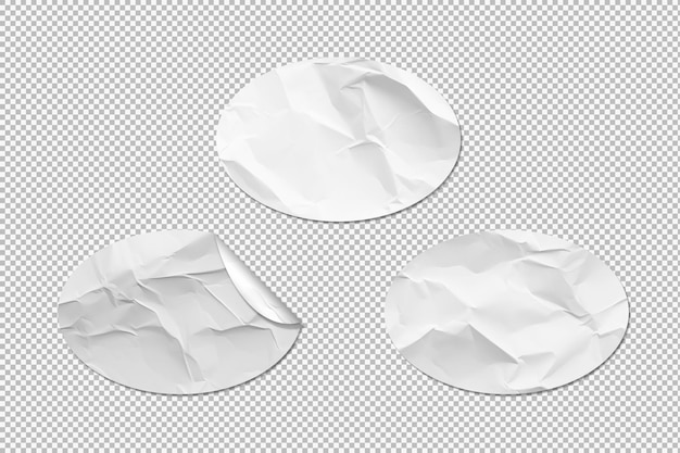 Trois autocollants blancs en forme d'ellipse isolés sur un fond transparent