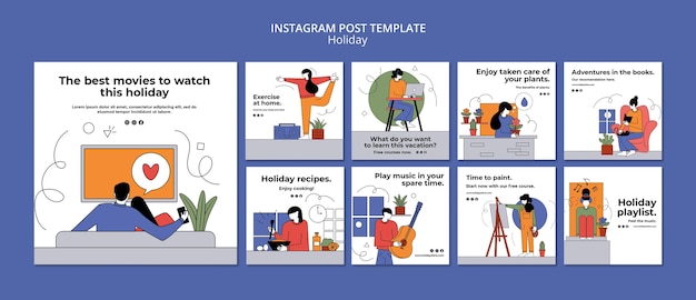 PSD gratuit vacances à la maison collection de publications instagram