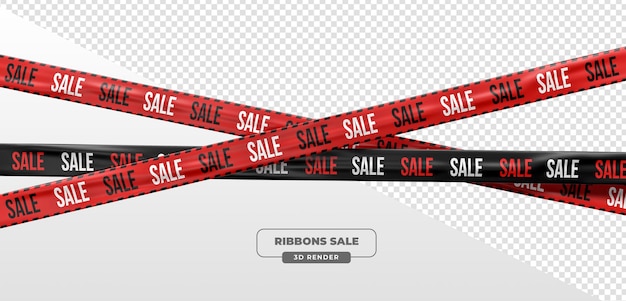 PSD gratuit vente de rubans et de bandes promotionnelles noirs et rouges en 3d render dans un fond transparent