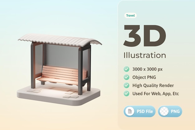 PSD gratuit voyage, objet, arrêt bus, 3d, illustration