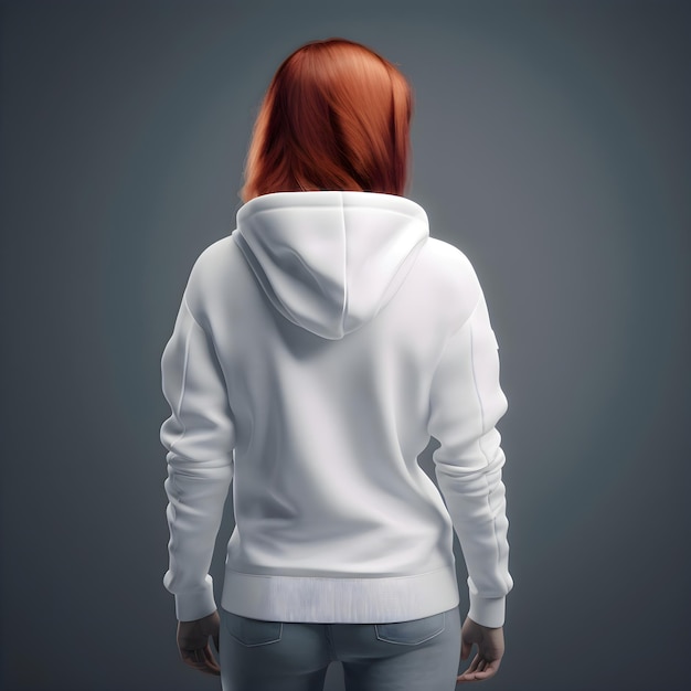 PSD gratuit vue arrière d'une jeune femme en sweat-shirt blanc sur fond gris