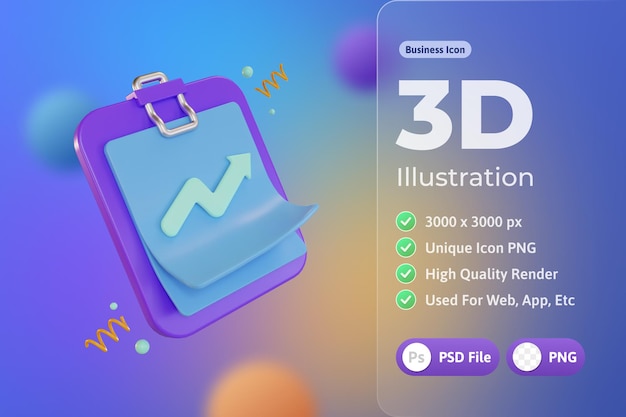 PSD grátis 3d icon business, clipe de placa de papel, com estatísticas