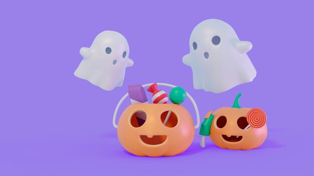 3D renderizar fundo de halloween com elementos assustadores