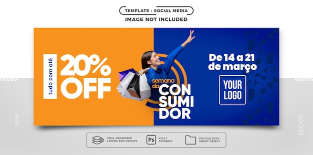 PSD grátis banner de mídia social semana do consumidor com 20 de desconto