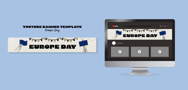 Banner do youtube do dia da europa desenhado à mão