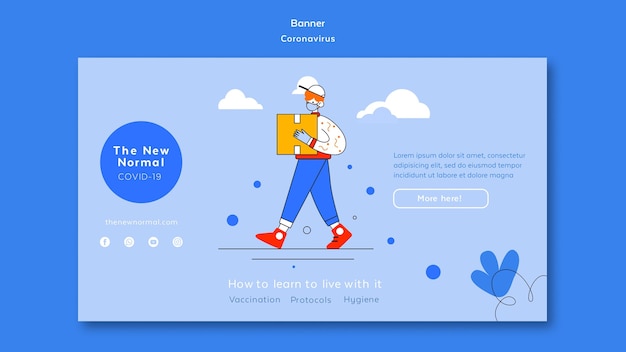 PSD grátis banner horizontal para coronavírus novo estilo de vida normal
