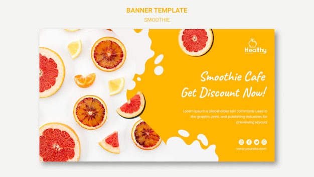 PSD grátis banner horizontal para smoothies de frutas saudáveis