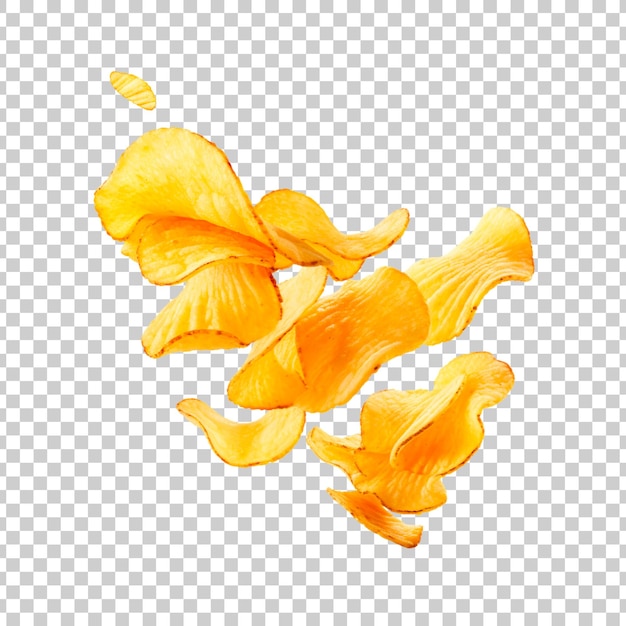 batatas fritas voando e caindo em um fundo transparente