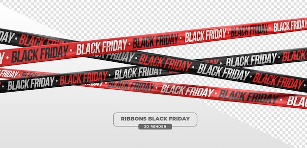 PSD grátis black friday red e black ribbons e fitas promocionais em 3d render em fundo transparente