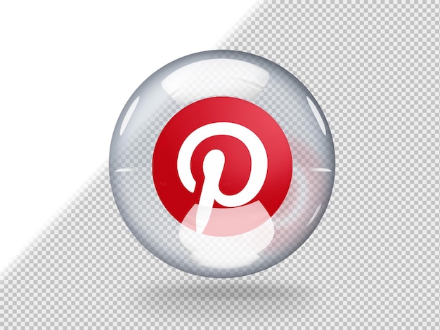 PSD grátis bolha de vidro transparente com o logotipo do pinterest dentro isolado em fundo transparente