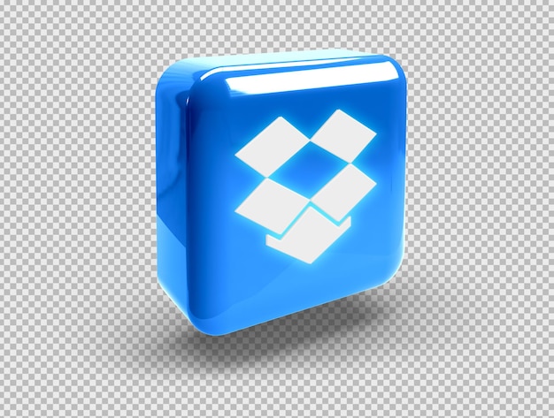 PSD grátis botão quadrado 3d realista brilhante com ícone do dropbox