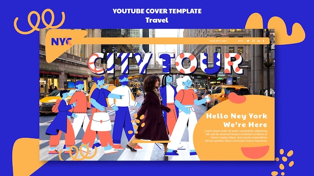 PSD grátis capa de youtube de aventura de viagem de design plano