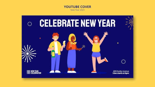 PSD grátis capa do youtube da celebração do ano novo de 2023