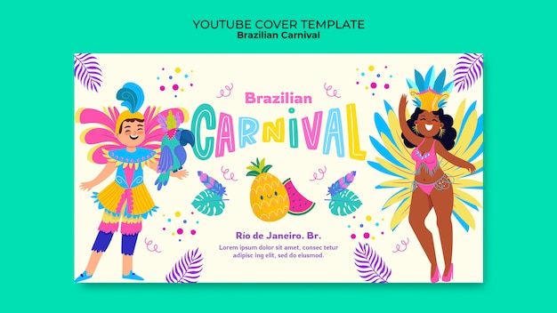 PSD grátis capa do youtube da celebração do carnaval brasileiro