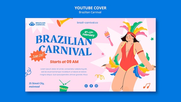 PSD grátis capa do youtube da celebração do carnaval brasileiro